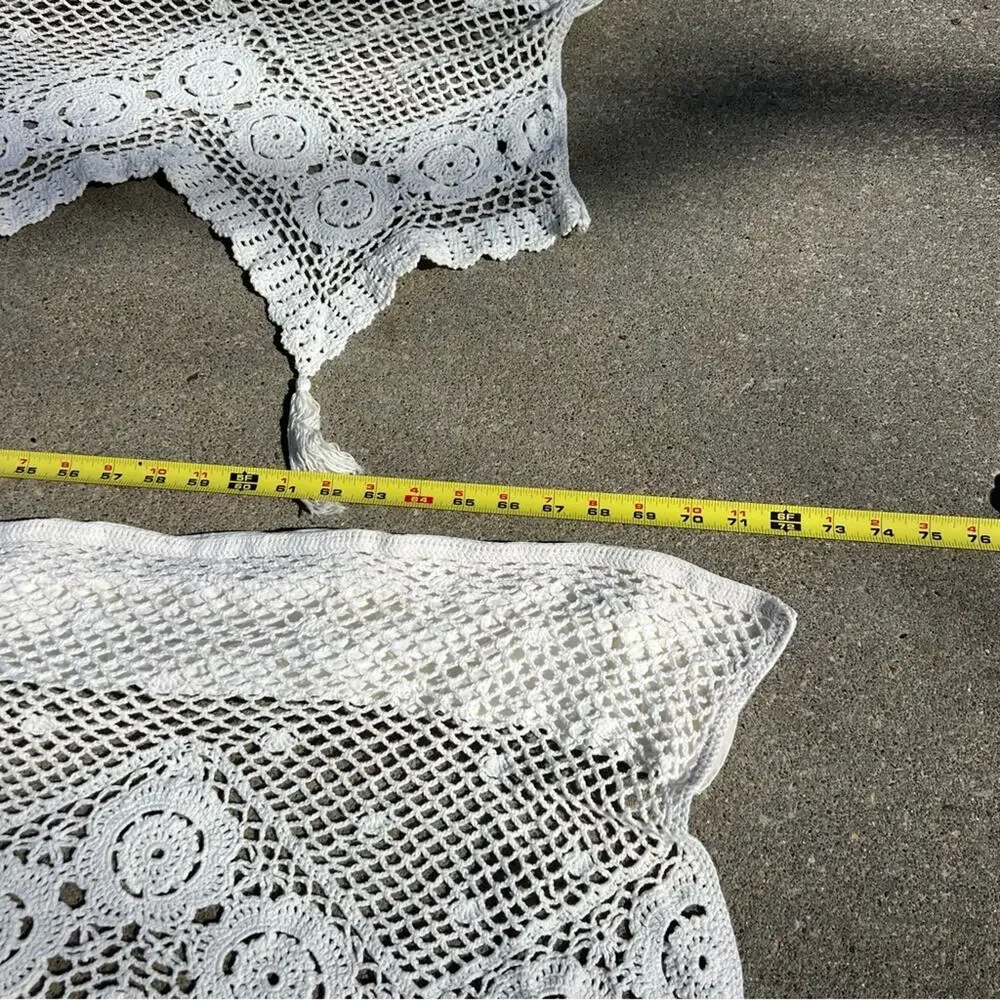 Vintage Crochet Flower and Tassel Window Valences Boho Cottagecore SET 4 6’x20”